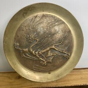 Brass decorative plate with dragon made in Korea